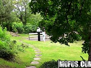 backyard voyeur catches nomi malone in wild threesome pounding