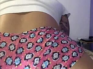 a solo session rubbing intimately with shorts wedged tight on buttocks area