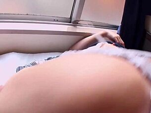 adorable japanese cutie moans hairy pussy creampie cowgirl