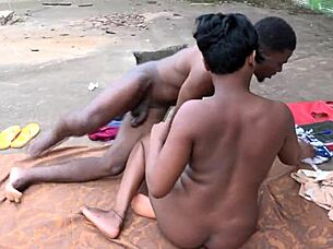 Lulu caught stealing then gangbanged by mechanics' big black cocks outdoors