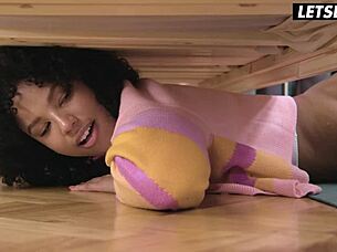 curly slut romy indy trapped under bed takes deep doggystyle pounding