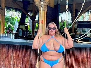 whoa bbw milf's huge saggy tits tease on holiday!