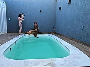 pool invite turned into outdoor bbc creampie blowjob fuck