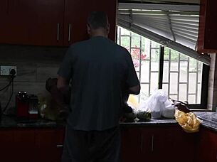 ripping clothes for passionate quickie doggystyle in kitchen with wet wife