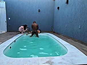 pool invite turned into outdoor bbc creampie blowjob fuck