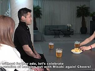 Japanese Mistress Cuckolds Couple with Nipple Play and Kissing