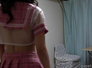 omg japanese miniskirt babe strips panties off totally naked!