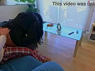 Stepmom Sits on Hard Dick Accidentally Fucks Ass Creampie