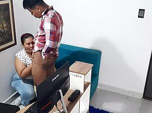 boss lady spreads legs for employee's cock right on office desk