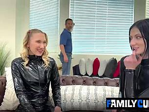 Petite Teens Crave Old Man's Monster Cock Sucking Threesome