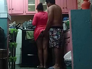 i railed my big-ass milf while she cooked in lingerie, creampie finish