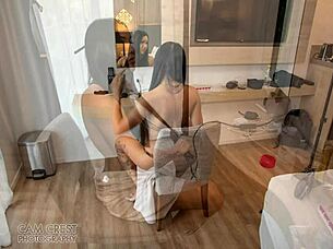 sindy slips into orange bikini for kinky shemale photoshoot tease