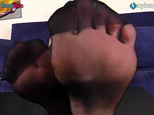 Redhead's Perfect Ass And Feet In Black Pantyhose