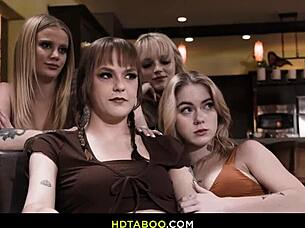 Welcome to Charlie's harem: brunette teen Kyler Quinn outdoor threesome muff diving