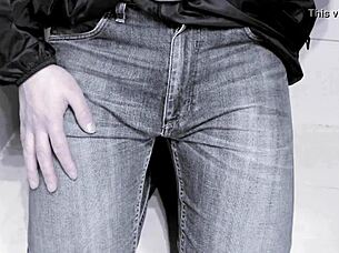 jeans pee accident in homemade toilet video