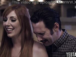 Big tits babysitter joins curvy redhead and partner in threesome fun