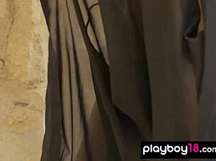 glamorous czech brunette billy raise strips lingerie outdoors