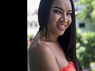 sindy slips into orange bikini for kinky shemale photoshoot tease