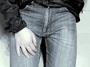 jeans pee accident in homemade toilet video