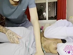 Drunk whore neighbor fingers her ass, begs for raw machine anal pounding