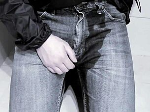 jeans pee accident in homemade toilet video