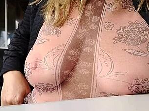 Housewife flashes big pussy miniskirt at beach party restaurant