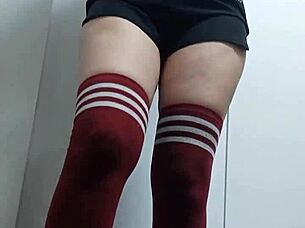 Slutty girl next door tries topless thigh highs no panties?