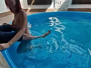 Latina BIG NATURAL TITS BOUNCE on MONSTER BBC in Night Club Pool