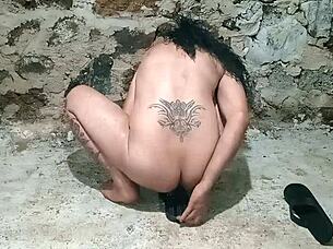 Trans Ladyboy Stretches Ass with Flip-Flop Toy Gaping