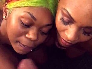 Shower Voyeur Couple Ends in Ebony Lesbian Double Facial Cumshot