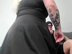 hey, our dirty maid cleaned my cock with her big tits