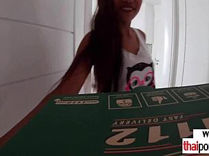 Thai teen teases delivery boy's throbbing white cock pov