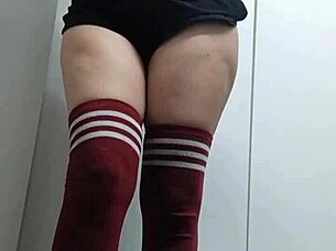 Slutty girl next door tries topless thigh highs no panties?