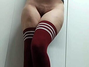 Slutty girl next door tries topless thigh highs no panties?