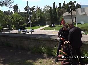 spanish babe bound outdoors for public gangbang voyeur bdsm thrill 😏