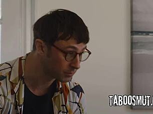 pervy therapist tricks brunette couple into rough 3some pussy licking