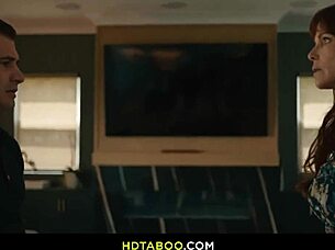 teacher milf with big tits and heels chokes on cock while student watches taboo