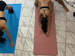 Young yoga babes bent over for massive cock doggystyle pounding