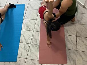 Young yoga babes bent over for massive cock doggystyle pounding