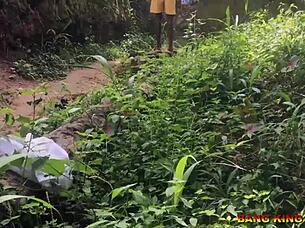 Sex-addicted woman begs fucking anywhere on village path