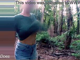 Housewife Flashes Massive Tits to Stranger in Public Park