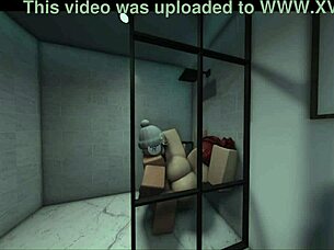 gf catches shower wants monster cock together rub