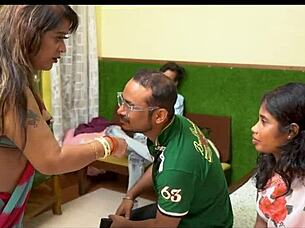 Chubby Indian milf takes gangbang cumshots from group studs