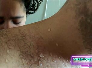 Quick slippery bathroom bend-over fuck with my homemade latina wife