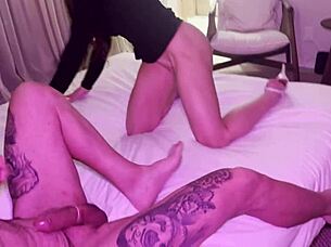 Hey sexy, watch this tattooed Brazilian Latina deepthroat a muscular stud's monster cock wet