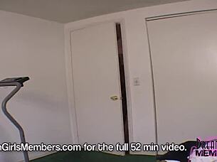 All-Natural Tanned Coed Shaves Pussy And Lounges Naked At Home