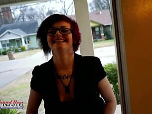 Tattooed Marci's Dildo Tease on Shaved Pussy