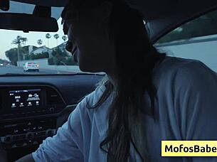 Sexy asian teen shakes natural big boobs for friend in car