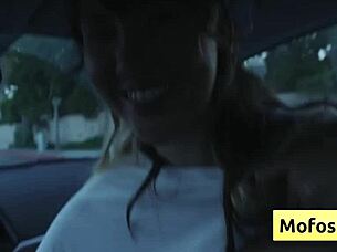 Sexy asian teen shakes natural big boobs for friend in car