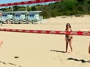 lesbians dive into wet pussies after volleyball frenzy!